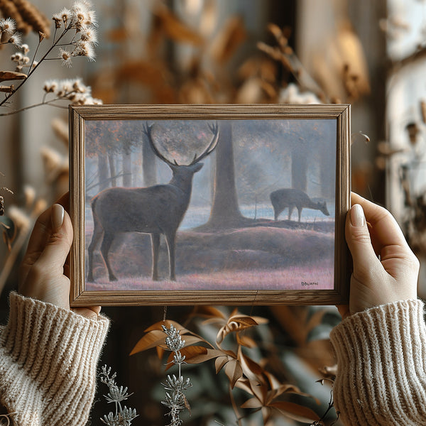 Looking out scene, deer painting