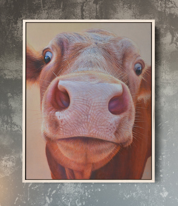 Sam Dolman Rita Cow Canvas Art, Natural frame