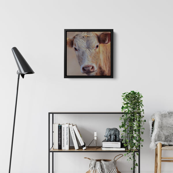 Sam Dolman Sally Cow Wall Art, Black frame in scene